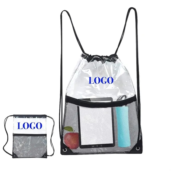 PVC Stadium Drawstring Backpack W/ Mesh Pocket 17" x 14"