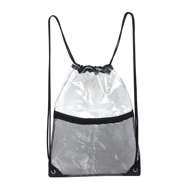 PVC Stadium Drawstring Backpack W/ Mesh Pocket 17" x 14"