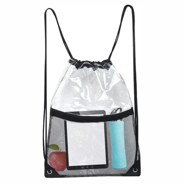 PVC Stadium Drawstring Backpack W/ Mesh Pocket 17" x 14"