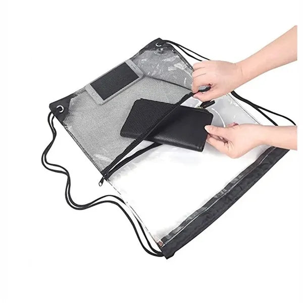 PVC Stadium Drawstring Backpack W/ Mesh Pocket 17" x 14"