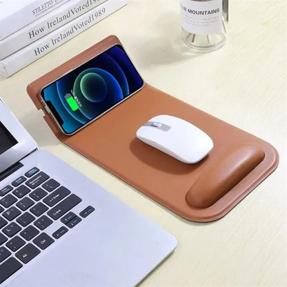 10W Wireless Charging PU Leather Mouse Pad