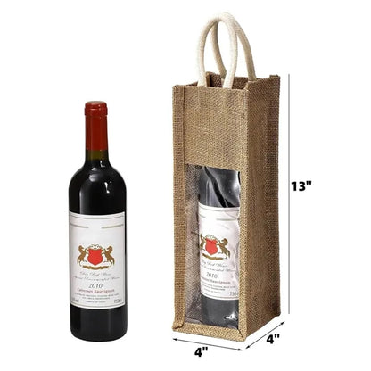 Jute Wine Gift Bag with Window