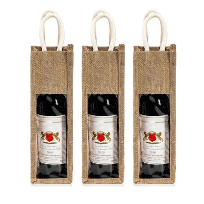 Jute Wine Gift Bag with Window