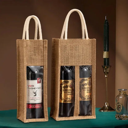 Jute Wine Gift Bag with Window