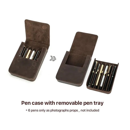 Genuine Leather Handmade Crazy Horse Print Pen Storage Box