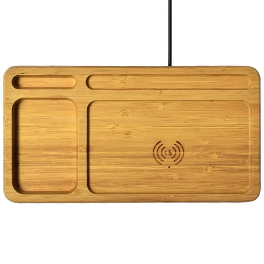 2 1 Wireless Charging Wood Tray Desktop Organizer