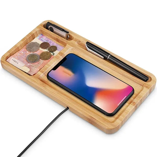 2 1 Wireless Charging Wood Tray Desktop Organizer