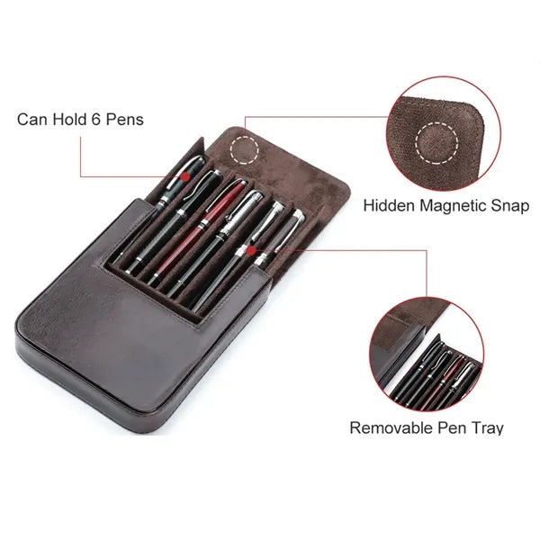 3/6 Slot Genuine Leather Large Capacity Pen Holder