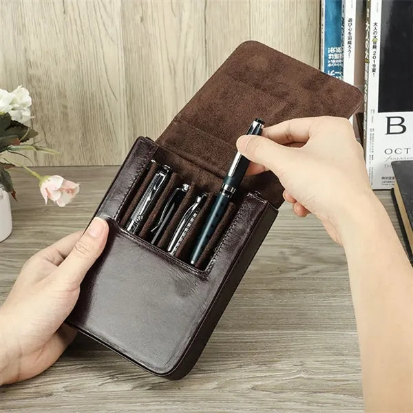3/6 Slot Genuine Leather Large Capacity Pen Holder