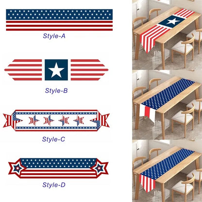 Patriotic Red and Blue Stripes Retro Table Runner