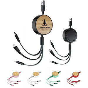 Bamboo Retractable 3 in 1 Charging Cable