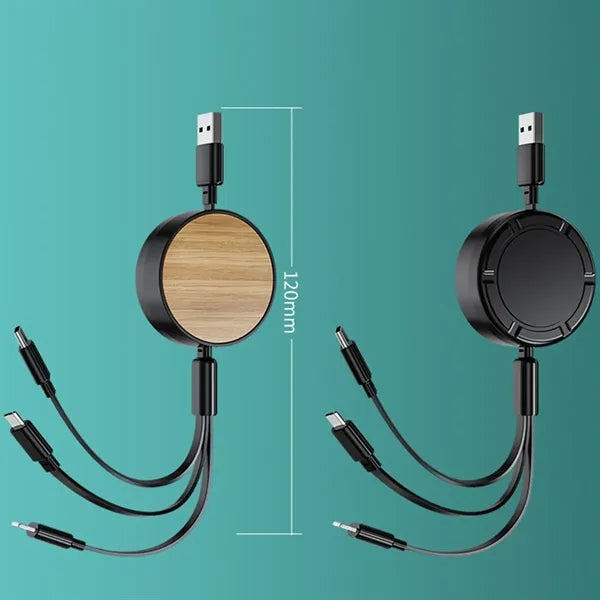 Bamboo Retractable 3 in 1 Charging Cable