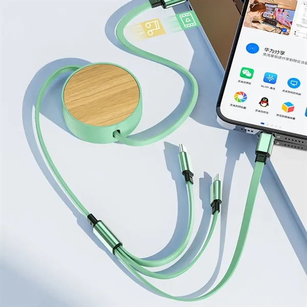 Bamboo Retractable 3 in 1 Charging Cable