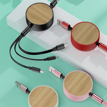 Bamboo Retractable 3 in 1 Charging Cable