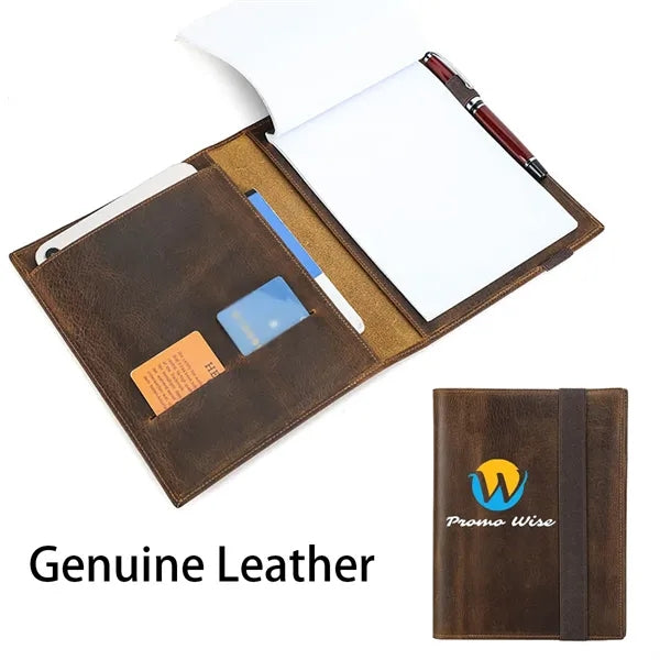 A5/B5 Genuine Leather Portfolio with Card Slots Pen Holder
