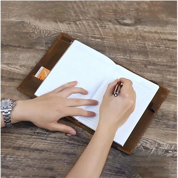 A5/B5 Genuine Leather Portfolio with Card Slots Pen Holder