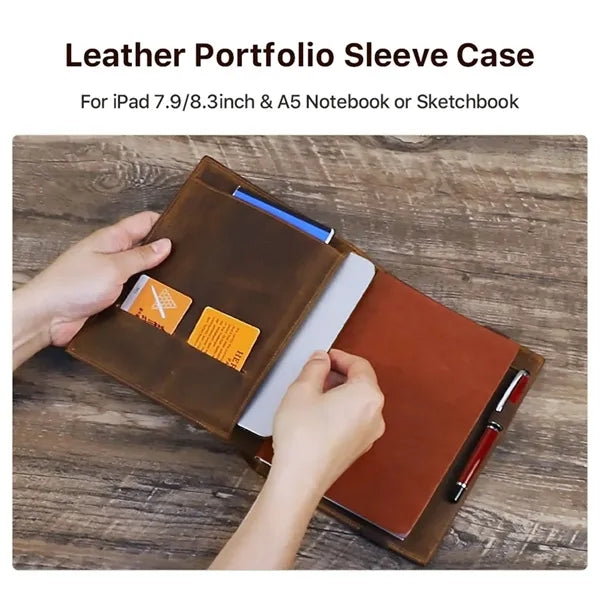 A5/B5 Genuine Leather Portfolio with Card Slots Pen Holder