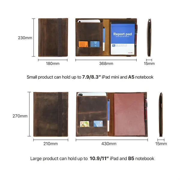A5/B5 Genuine Leather Portfolio with Card Slots Pen Holder