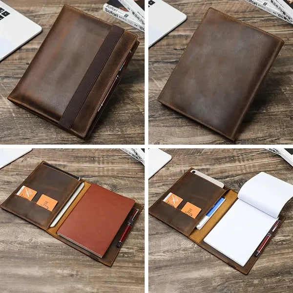 A5/B5 Genuine Leather Portfolio with Card Slots Pen Holder