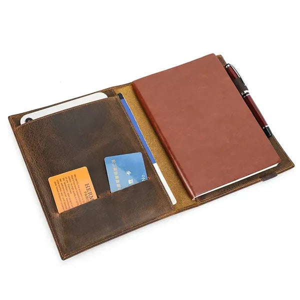 A5/B5 Genuine Leather Portfolio with Card Slots Pen Holder