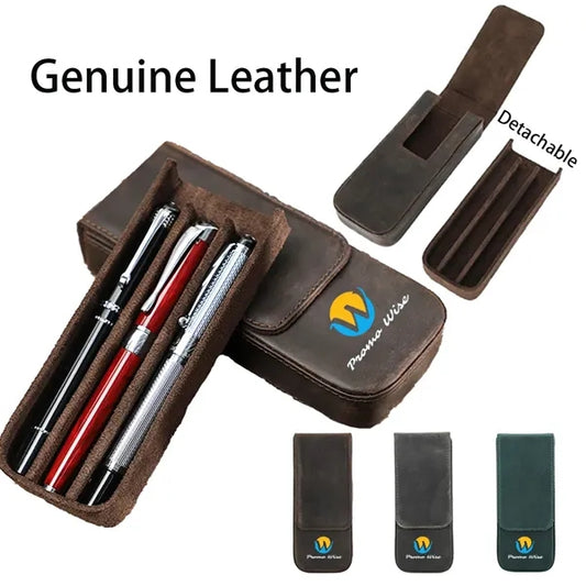 3 Slot Genuine Leather Pen Case with Detachable Inner