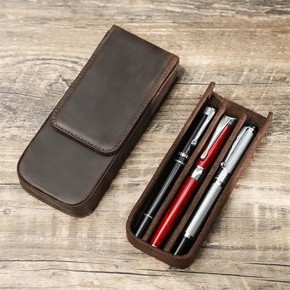 3 Slot Genuine Leather Pen Case with Detachable Inner