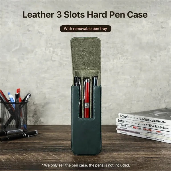 3 Slot Genuine Leather Pen Case with Detachable Inner