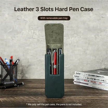 3 Slot Genuine Leather Pen Case with Detachable Inner