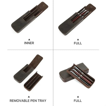 3 Slot Genuine Leather Pen Case with Detachable Inner