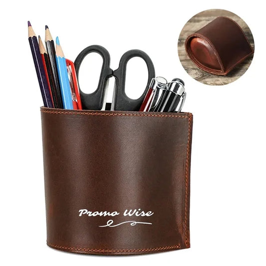Vintage Genuine Leather Waterdrop Shape Pen Holder Stand