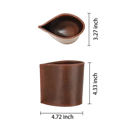 Vintage Genuine Leather Waterdrop Shape Pen Holder Stand