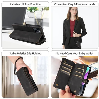 3 in 1 Leather Zipper Wallet Phone Case Card Pocket