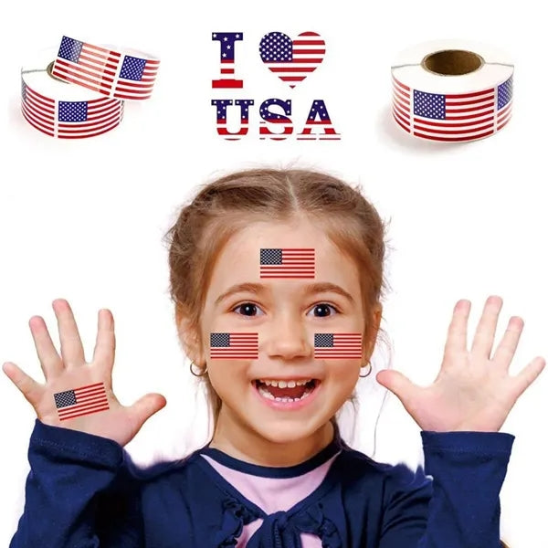 Customized 250pcs American Flag Patriotic Sticker Roll