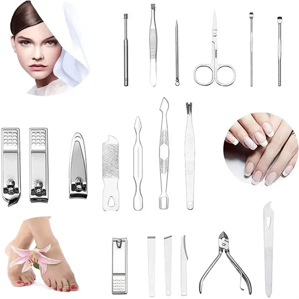 19 Pcs Stainless Steel Manicure Kit Nail Care Tools