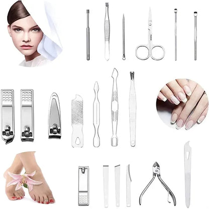 19 Pcs Stainless Steel Manicure Kit Nail Care Tools