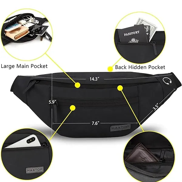 Sleek Waist Bag , Stylish, Perfect for Travel & Hiking.