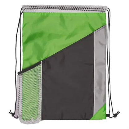 Tri Color Polyester Drawstring Bag with Mesh Pocket