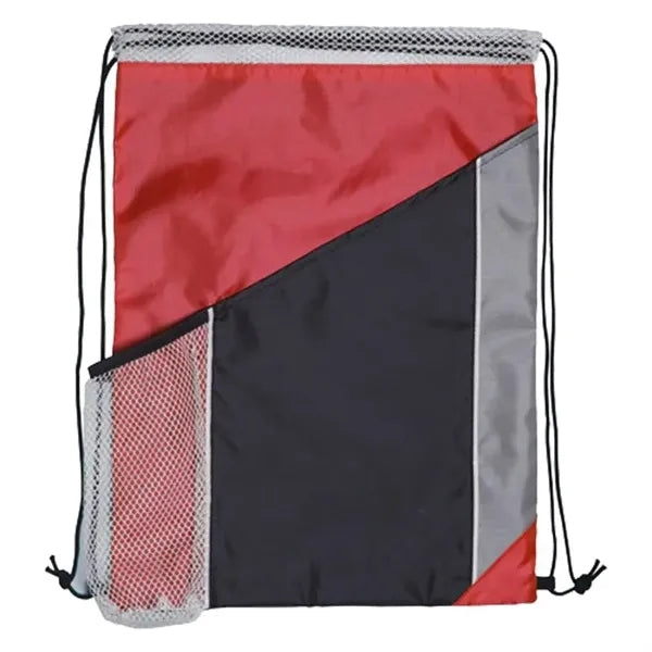 Tri Color Polyester Drawstring Bag with Mesh Pocket