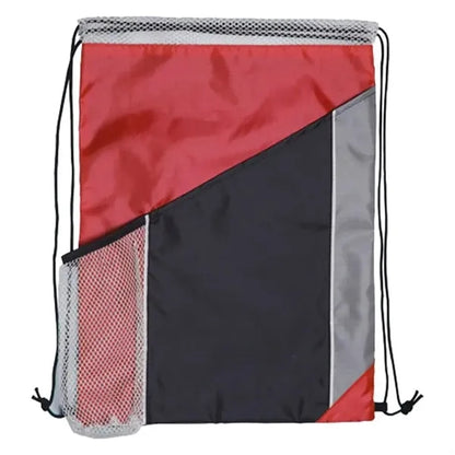 Tri Color Polyester Drawstring Bag with Mesh Pocket