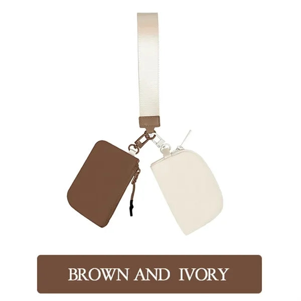 Dual Pouch Mini Zip Around Wristlet Keychain Wallet