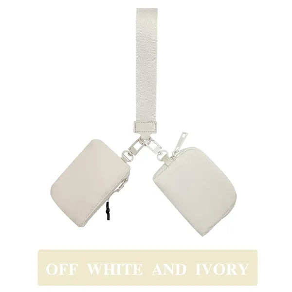 Dual Pouch Mini Zip Around Wristlet Keychain Wallet