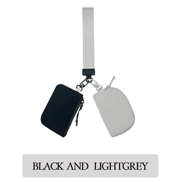 Dual Pouch Mini Zip Around Wristlet Keychain Wallet