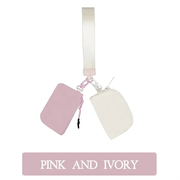 Dual Pouch Mini Zip Around Wristlet Keychain Wallet