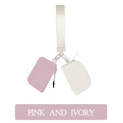 Dual Pouch Mini Zip Around Wristlet Keychain Wallet