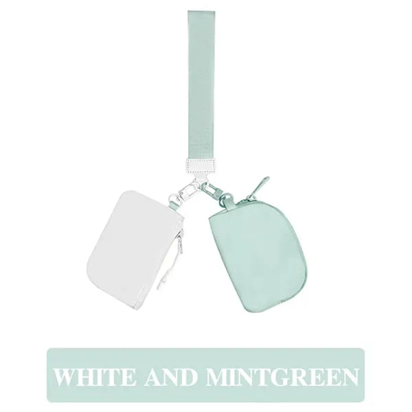 Dual Pouch Mini Zip Around Wristlet Keychain Wallet