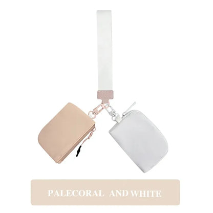 Dual Pouch Mini Zip Around Wristlet Keychain Wallet