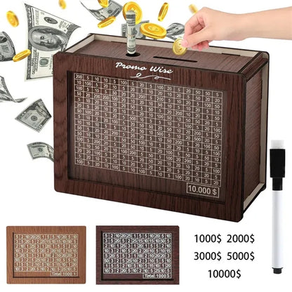 Wooden Money Saving Box Piggy Bank with Target and Numbers
