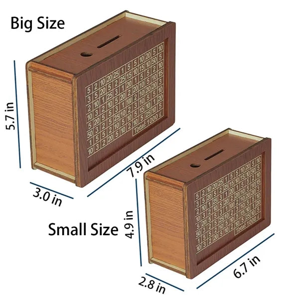 Wooden Money Saving Box Piggy Bank with Target and Numbers