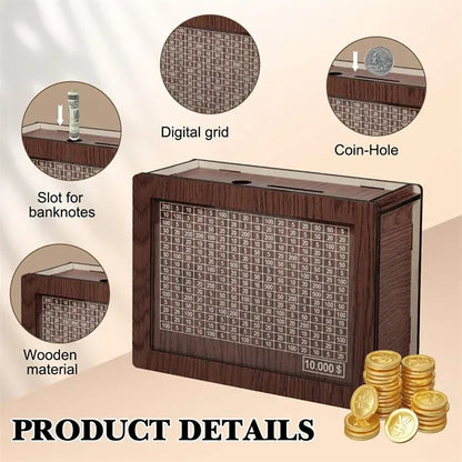Wooden Money Saving Box Piggy Bank with Target and Numbers