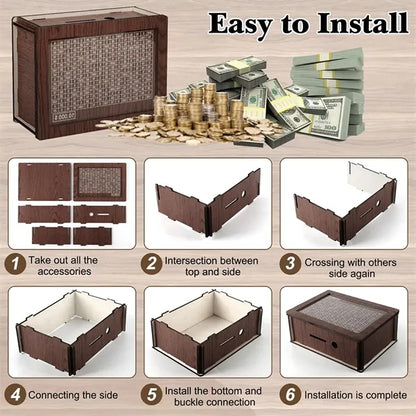 Wooden Money Saving Box Piggy Bank with Target and Numbers